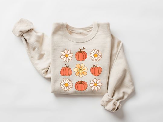 Discover Flowers and Pumpkins Sweatshirt, Pumpkin Fall, Cozy Fall Sweatshirt
