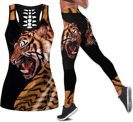 Discover Tiger Hollow Tank Top Legging Sets
