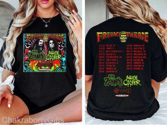 Discover Rob Zombie Freaks On Parade Tour 2023 Shirt, Rob Zombie Alice Cooper Dates Shirt