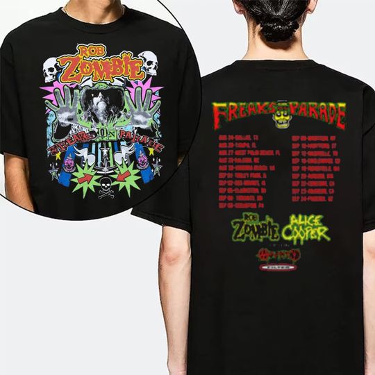 Discover Rob Zombie Freaks On Parade Tour 2023 Shirt, Rob Zombie Alice Cooper Dates Shirt