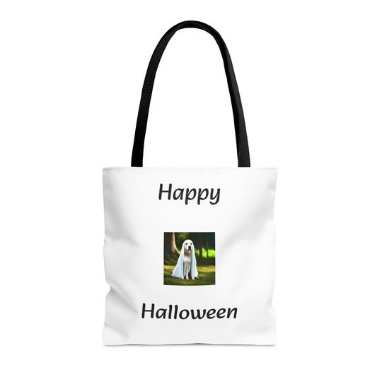 Discover Tote Bag (AOP), Halloween Themed, Cat as a Witch with Pumpkin