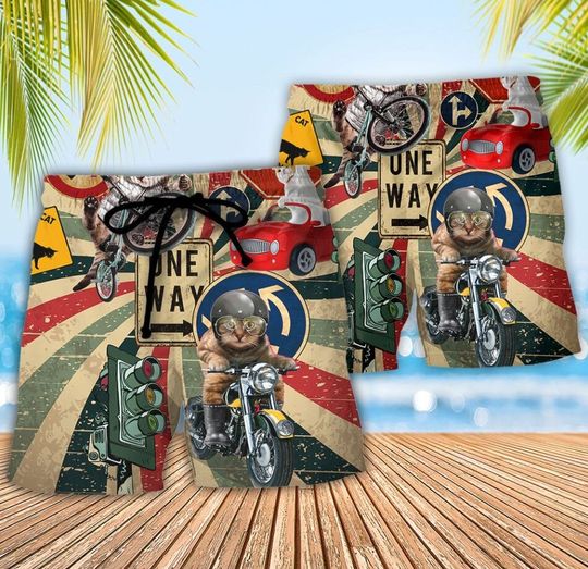 Discover Cat On My Way Funny Summer Beach Shorts