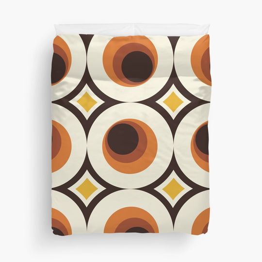 Discover 1970s Orange Mid-Century Modern Circle 1 Duvet Cover