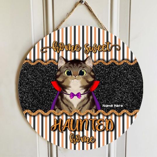 Discover Personalized Home Sweet Haunted Home Dracula Cat Door Sign