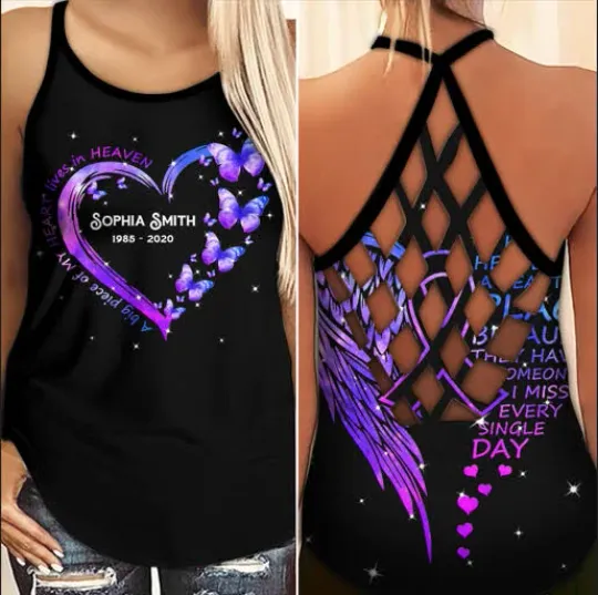 Discover Memory Criss Cross Tank Top  A Big Piece of My Heart Lives in Heaven