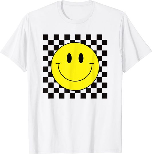 Discover 70s Yellow Smile Face Shirt Cute Checkered Smiling Happy Tee T-Shirt