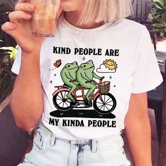 Discover Cottagecore Frog Tshirt, Kind people are my kinda people Froggy Shirt