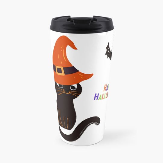 Discover Cute Cartoon Black Cat Happy Halloween Pumpkin Bat Meoween Travel Coffee Mug