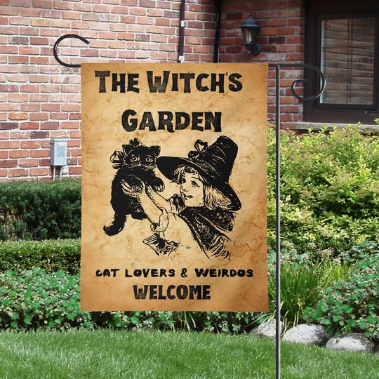 Discover The Witch's Garden Cat Lovers and Weirdos Welcome Garden Flag