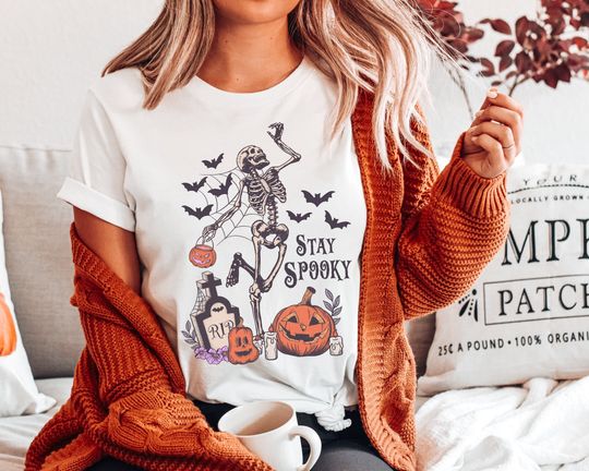 Discover Organic Shirt: Stay Spooky, Halloween Skeleton Shirt