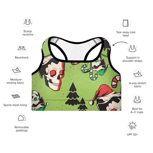 Discover Padded Sports Bra Christmas Skulls