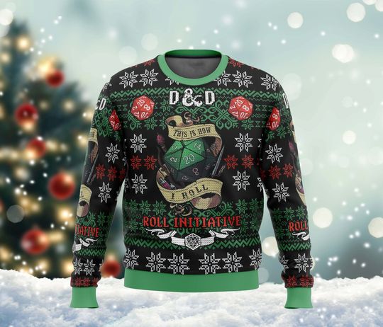 Discover Roll Initiative DnD Ugly Christmas Sweater, Dungeons Dragons 3D Ugly Christmas Sweater