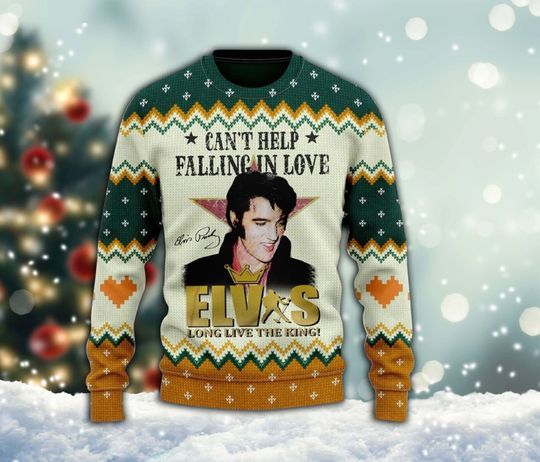 Discover Elvis Presley Long Live The King Ugly Xmas Sweater, King of Rock Sweatshirt, Rock n Roll All Over Print Sweater, Music Singer, Gift For Fan