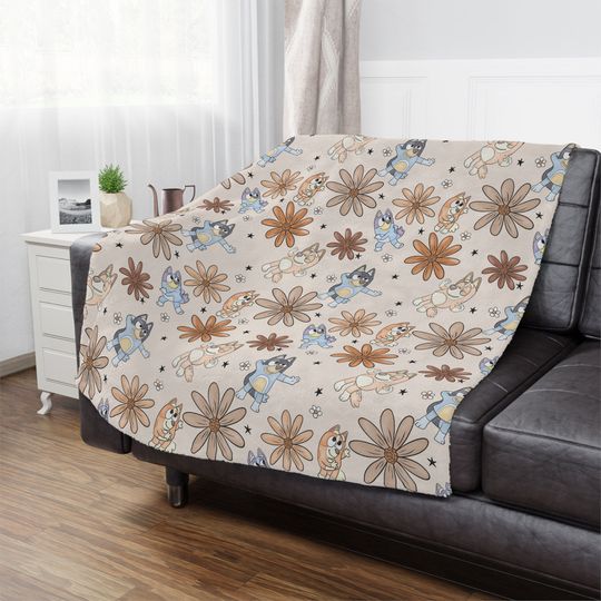 Discover Boho BlueyDad and bingo Minky Blanket, blue dog blanket, sister dogs blankets