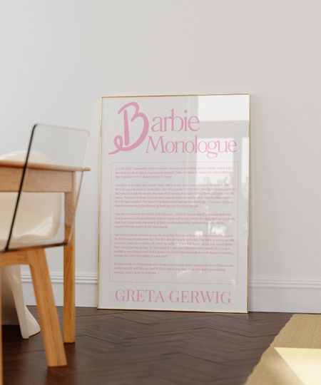 Discover Barbie Monologue Film Quote Print Poster Impossible To Be a Woman Pink Movie Poster