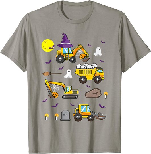 Discover Construction Vehicle Halloween Crane Truck Pumpkin Kids T-Shirt