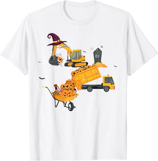 Discover Construction Vehicle Halloween Crane Truck Pumpkin Spooky T-Shirt