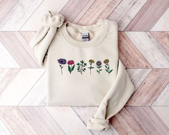 Discover Embroidered Wildflower Sweatshirt for Botanical Lovers