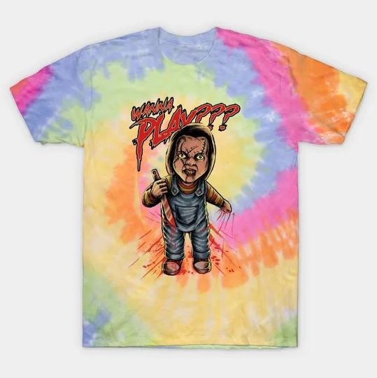 Discover Child's Play Chucky Wanna Play Tie dye T-shirt