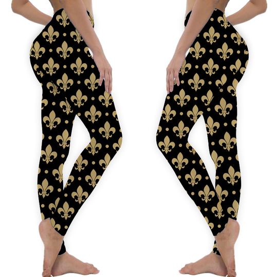 Discover Gold & Black Fleur De Lis Saints Leggings Small Print