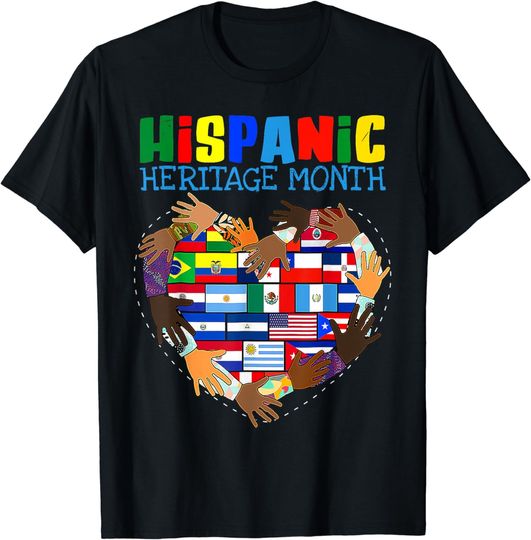 Discover Hispanic Heritage Month All Countries Flag Heart Hands Women T-Shirt