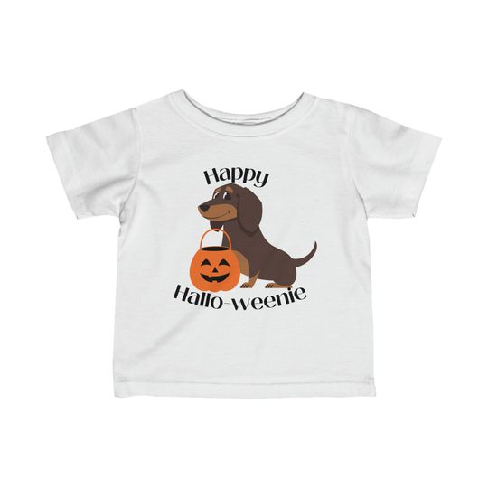 Discover Happy Hallo-weenie Infant Tee, with dachshund pumpkin design