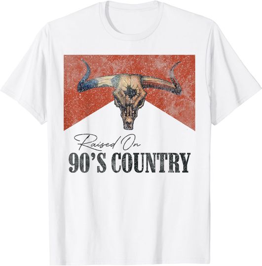 Discover Vintage Raised On 90's Country Music Bull Skull Western T-Shirt