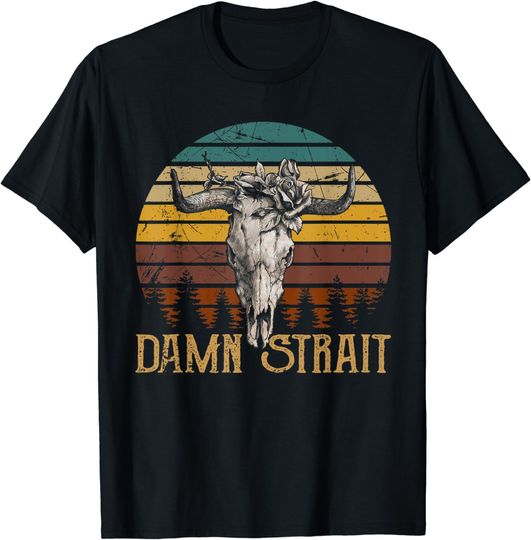 Discover Damn Strait Guitar Music Country Vintage Bull-Skulls Cowboy T-Shirt