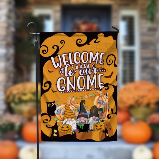Discover Welcome To Our Gnome Halloween Garden Flag