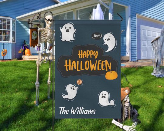 Discover Happy Halloween Garden Flag with Ghost Design