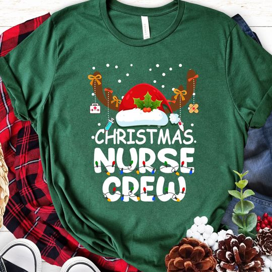 Discover Nurse Crew Christmas Design Funny Nurses T-Shirt Reindeer Boo