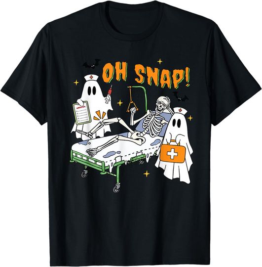 Discover Halloween Nurse Boo Crew Oh Snap Skeleton Bone T-Shirt