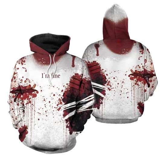Discover Graphic Blood Stain I'm Fine Digital 3D All Over Print Hoodie