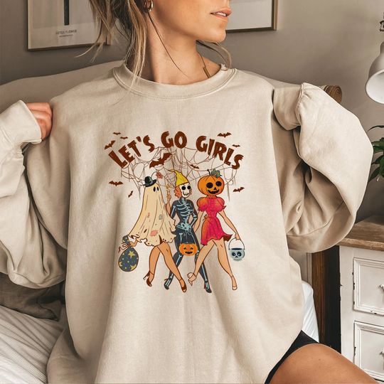 Discover Let's Go Girls Halloween Sweater, Funny Halloween  Witch Pin Up,  Spooky Season