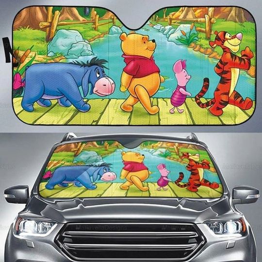 Discover Pooh And Friends Car Sunshade, Funny Poor Car Decor, Pooh Auto Sunshade
