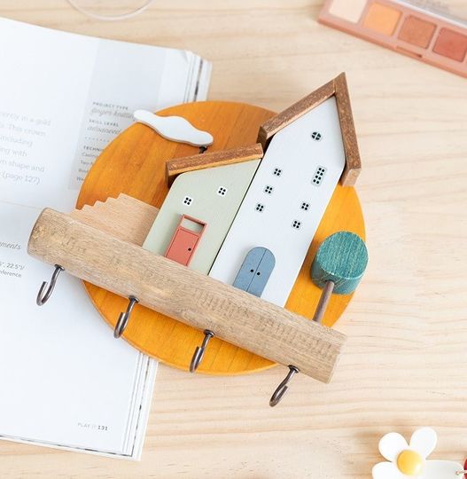 Discover Cute Wood Key Holder, Home Entrance Decor, Wood Key Storage
