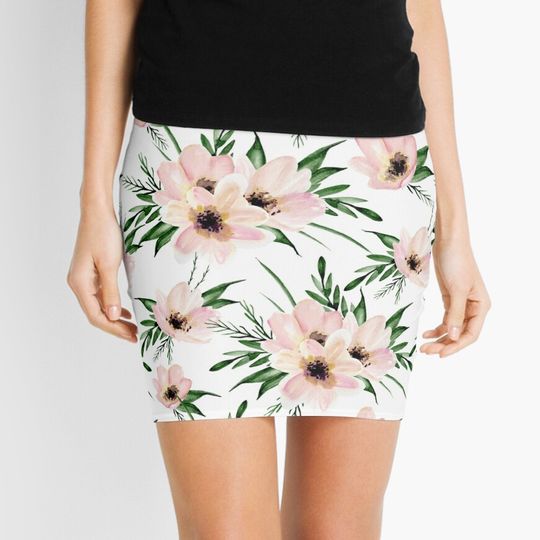 Discover Pink Bouquet Watercolor Mini Skirt