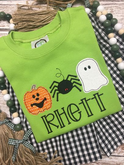 Discover Boy's HALLOWEEN shirt; Halloween short set; Pumpkin, spider, ghost