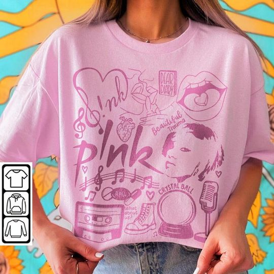 Discover Pink Doodle Art Shirt, Vintage Pink Trustfall Merch Album tshirt