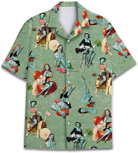 Discover Funny Beauty and Brains Zombie Hawaiian Shirt, Horror Aloha Shirt