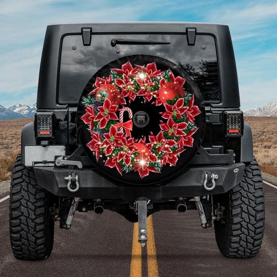 Discover Red Christmas Wreath Spare Tire Cover