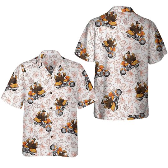 Discover Thanksgiving Turkey Riding Motorcycle Thanksgiving Hawaiian Shirt