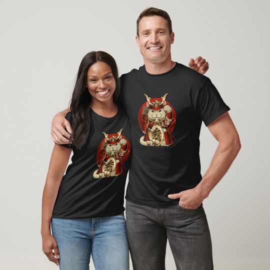 Discover Japanese Samurai Maneki Neko Cat Bushido Aesthetic T-Shirt