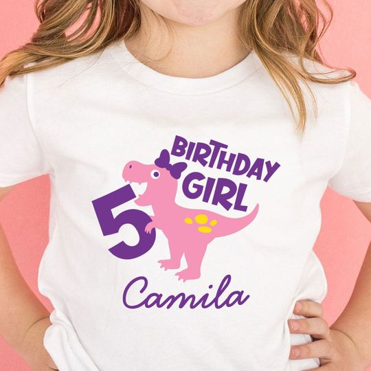 Discover Girl 5th Birthday Dinosaur Personalized T-Shirt