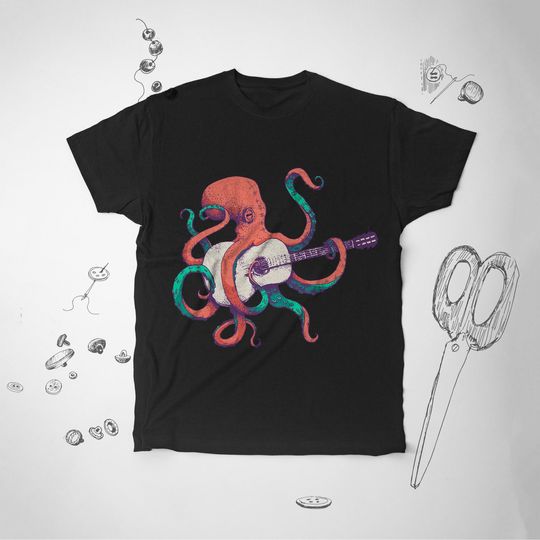 Discover Guitar shirt Men Women Girl tee t shirt tshirt Octopus Under Sea
