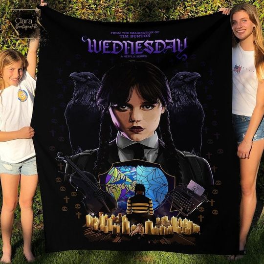 Discover Wednesday Addams Series Halloween Fleece Blanket, Mink Sherpa Blanket