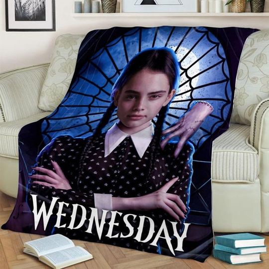 Discover Personalized Wednesday Addams Blanket, Custom Face Girl, Custom Name Fleece Mink Sherpa