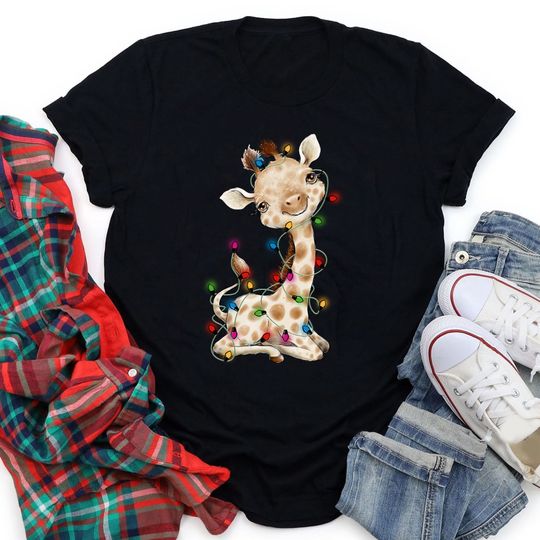 Discover Giraffe Christmas Light Shirt, Cute Giraffe Shirt