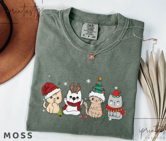 Discover Christmas Cat T-Shirt, Cute Christmas cat t-shirt