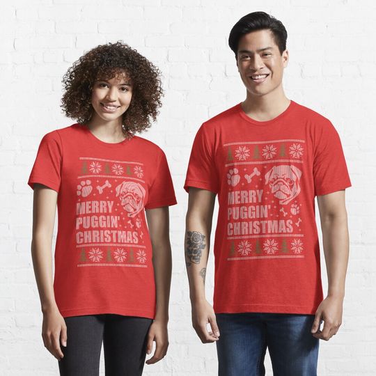 Discover Merry Puggin' Christmas Ugly Sweater Pug Shirt Essential T-Shirt